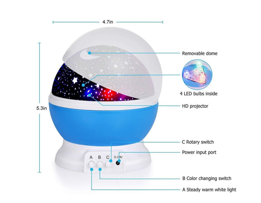 3D Moon Night Light Lamp -Color Starry Projector, USB & Battery Powered