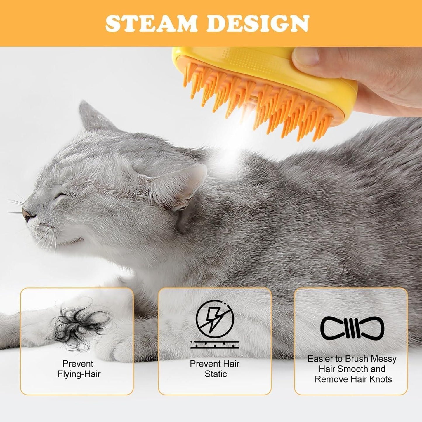 Pet Grooming Brush – 3 in 1 Steaming Hair Remover