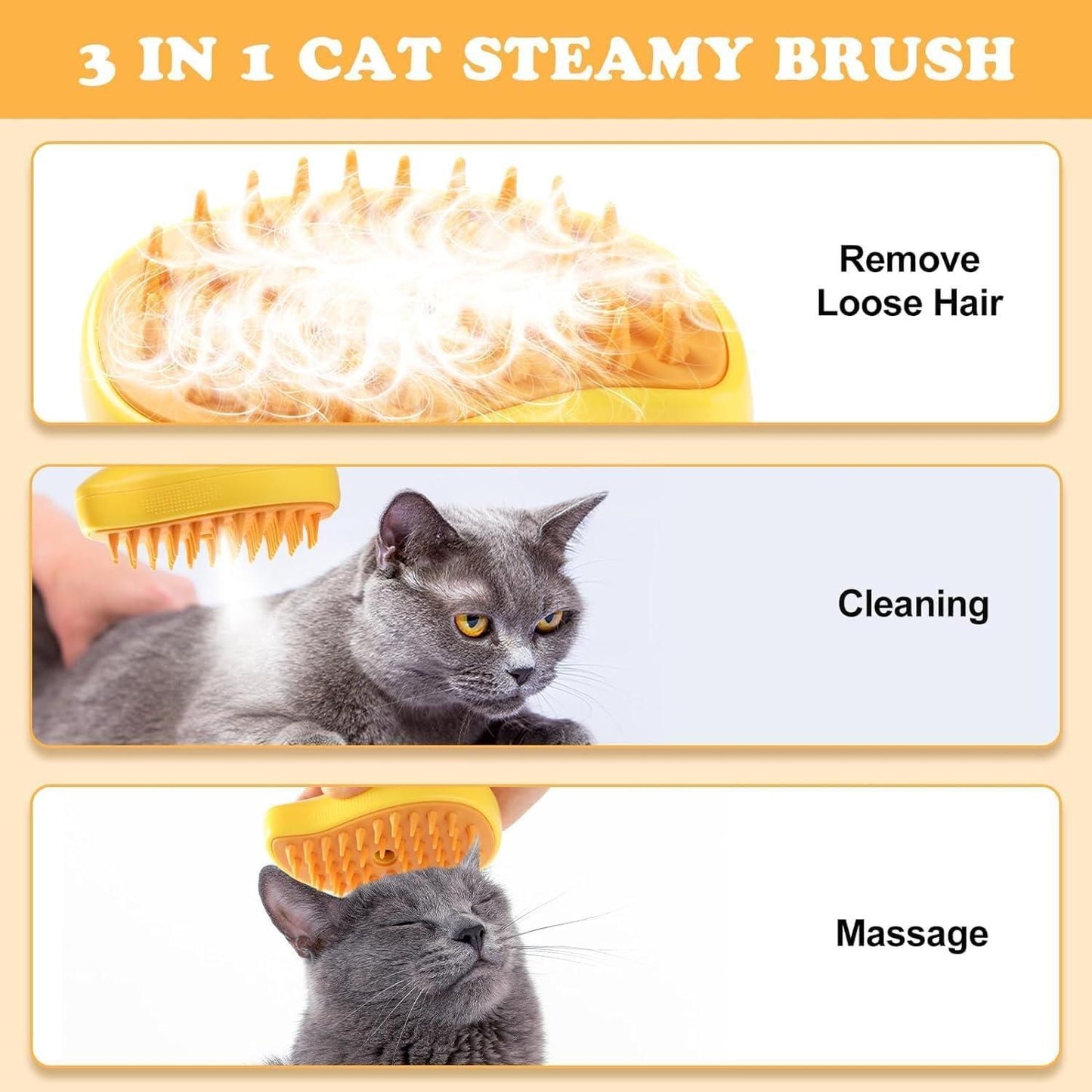 Pet Grooming Brush – 3 in 1 Steaming Hair Remover