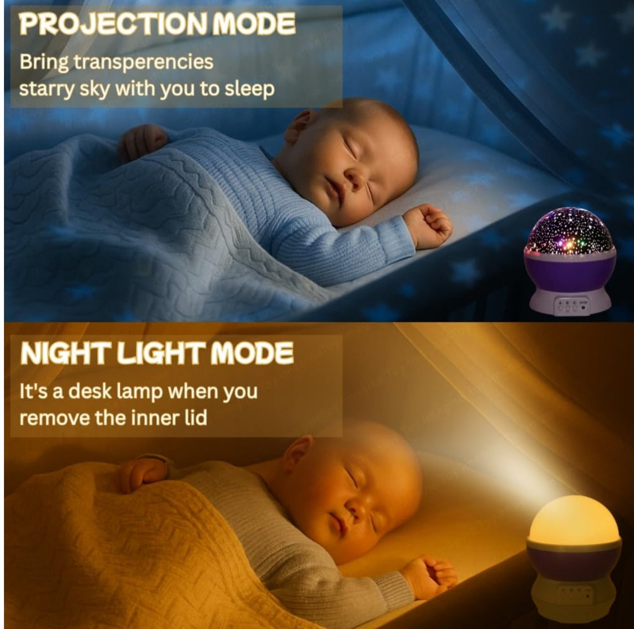 3D Moon Night Light Lamp -Color Starry Projector, USB & Battery Powered